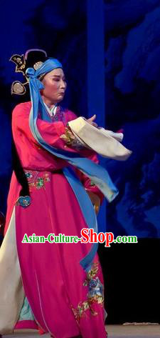 Chinese Yue Opera Litterateur Calligrapher Costumes Flirting Scholar Zhu Zhishan Garment Shaoxing Opera Young Male Xiaosheng Rosy Robe Apparels and Headpiece