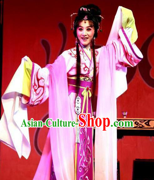 Chinese Shaoxing Opera Hua Tan Diao Chan Apparels Costumes Yue Opera Actress Garment Young Beauty Hanfu Dress and Hair Accessories