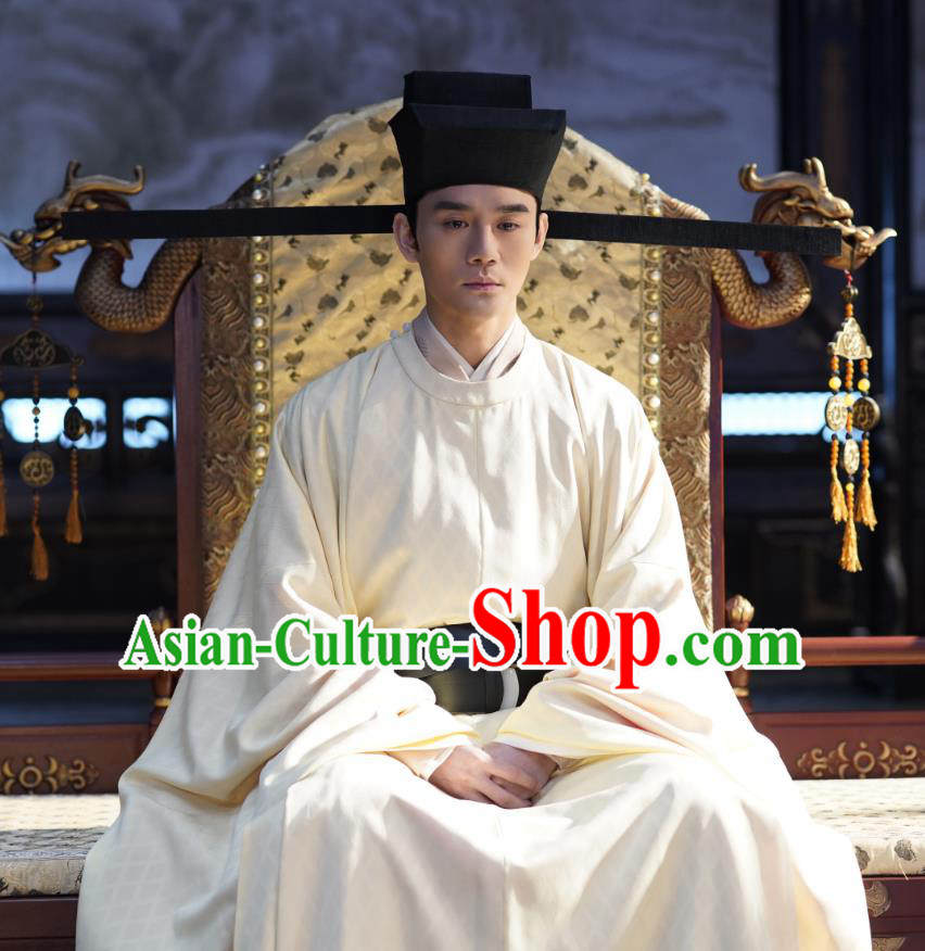Chinese Ancient Emperor Zhao Zhen Imperial Robe Drama Serenade of Peaceful Joy Song Dynasty Renzong Wang Kai Historical Costumes and Headwear Complete Set