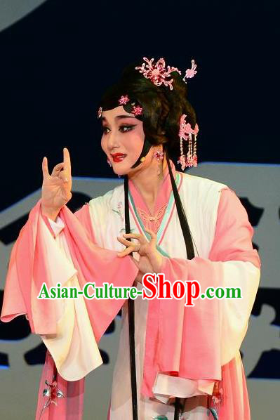 Chinese Shaoxing Opera Geisha Pink Dress Garment Dong Xiaowan And Mao Bijiang Yue Opera Hua Tan Costumes Young Lady Apparels and Hair Accessories