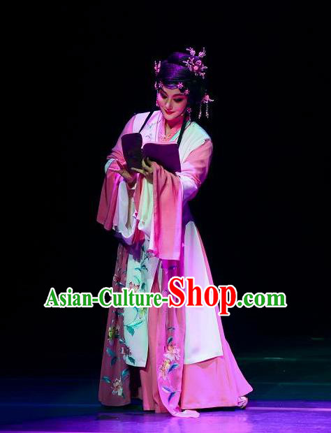 Chinese Shaoxing Opera Geisha Pink Dress Garment Dong Xiaowan And Mao Bijiang Yue Opera Hua Tan Costumes Young Male Apparels and Hair Accessories