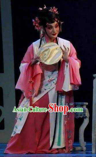 Chinese Shaoxing Opera Geisha Pink Dress Garment Dong Xiaowan And Mao Bijiang Yue Opera Hua Tan Costumes Young Male Apparels and Hair Accessories
