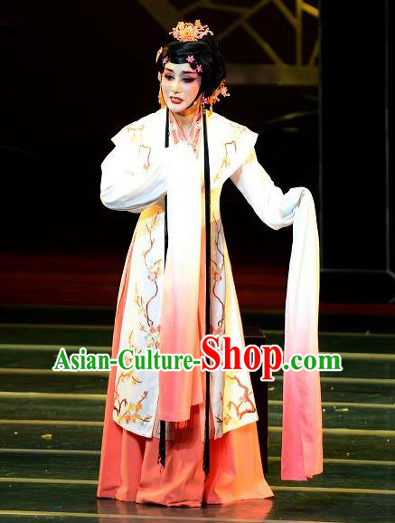 Chinese Shaoxing Opera Water Sleeve Dress Garment Dong Xiaowan And Mao Bijiang Yue Opera Hua Tan Costumes Apparels and Hair Ornaments