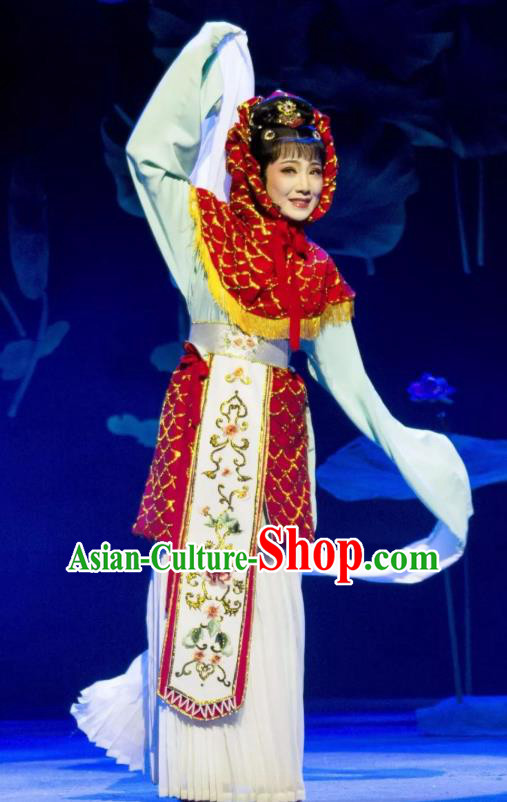 Chinese Shaoxing Opera Carp Fairy Dress Garment Yue Opera Zhui Yu Costumes Actress Xiao Dan Apparels and Headdress