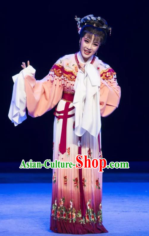 Chinese Shaoxing Opera Rich Female Young Lady Dress Garment Yue Opera Zhui Yu Costumes Actress Hua Dan Jin Mudan Apparels and Headpieces