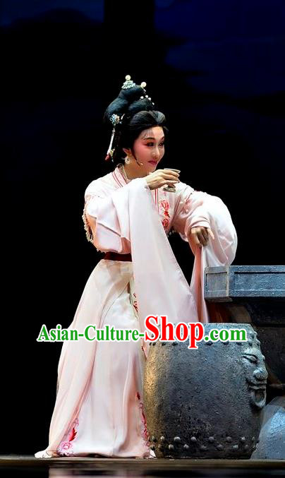 Chinese Shaoxing Opera Talented Woman Dress Garment Yue Opera Lu You And Tang Wan Hua Dan Costumes Young Female Apparels and Hair Ornaments