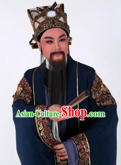 Chinese Yue Opera Laosheng Lu You And Tang Wan Costumes and Headwear Shaoxing Opera Elderly Male Apparels Ministry Councillor Garment