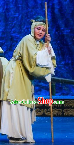 Chinese Shaoxing Opera Poor Dame Dress Yue Opera Wu Nv Bai Shou Lao Dan Costumes Elderly Female Apparels Garment and Headdress