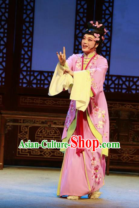 Chinese Shaoxing Opera Hua Tan Diva Pink Dress and Headpieces Yue Opera Shuang Jiao Jie Qin Costumes Actress Noble Lady Cang Qiugu Apparels Garment