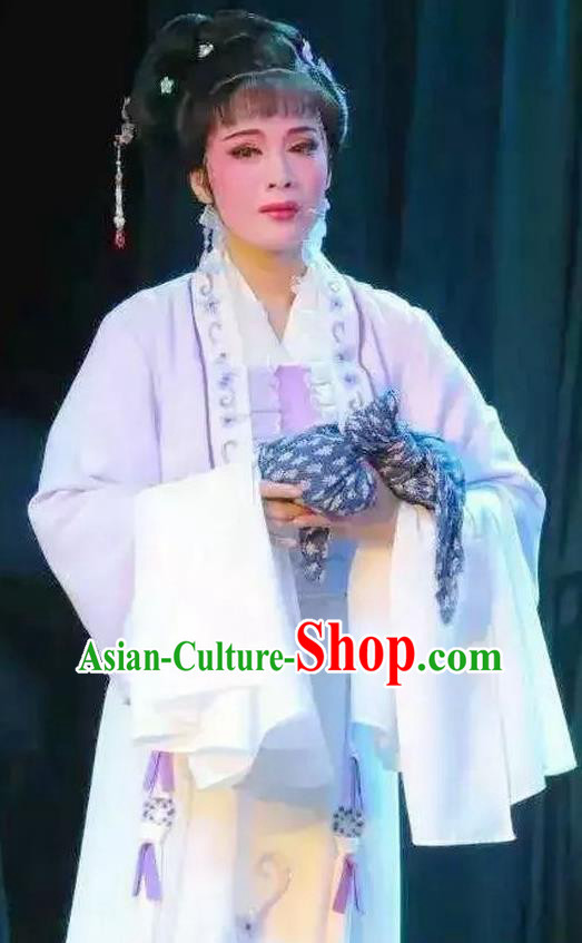 Chinese Shaoxing Opera Tsing Yi Apparels and Headpieces Yue Opera Tell On Sargam Young Female Dress Costumes Distress Maiden Zhang Zhenzhu Garment