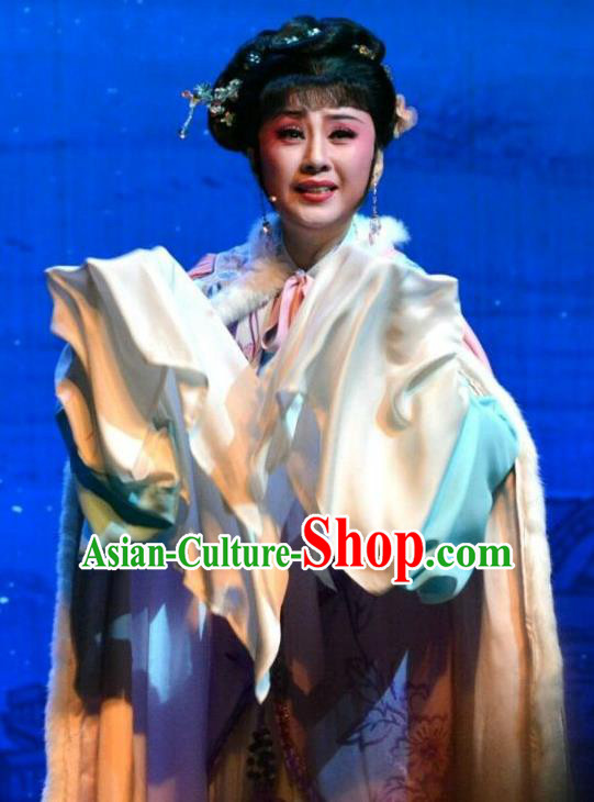 Chinese Shaoxing Opera Female Dame Dress Garment Yue Opera Hua Tan Feng Xue Yu Qiao Ji Costumes Young Mistress Yu Tianxian Apparels and Headpieces