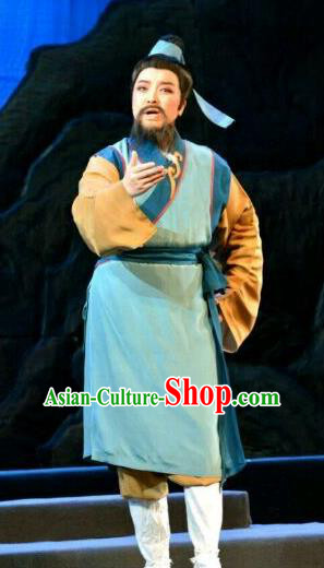 Chinese Yue Opera Feng Xue Yu Qiao Ji Fisherman Costumes and Headpiece Shaoxing Opera Elderly Civilian Male Apparels Garment