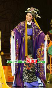 Chinese Yue Opera Court Eunuch Farewell Song of Da Tang Costumes Shaoxing Opera Garment Clothing Official Purple Apparels and Hat