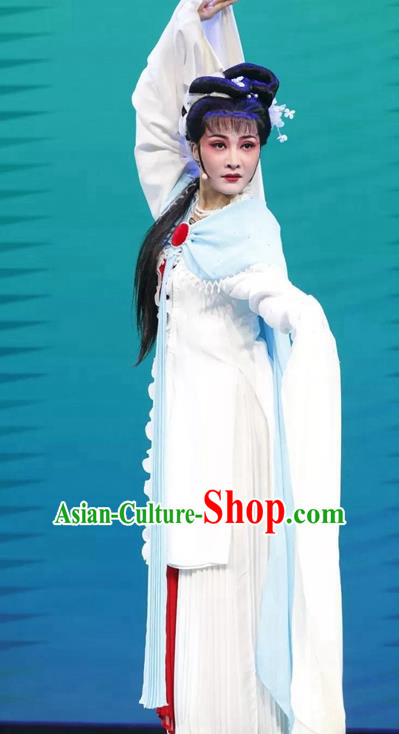 Chinese Shaoxing Opera Hua Tan Costumes and Headpieces Yue Opera The Ungrateful Lover Qing Tan Courtesan Jiao Guiying Garment Young Lady Dress Apparels