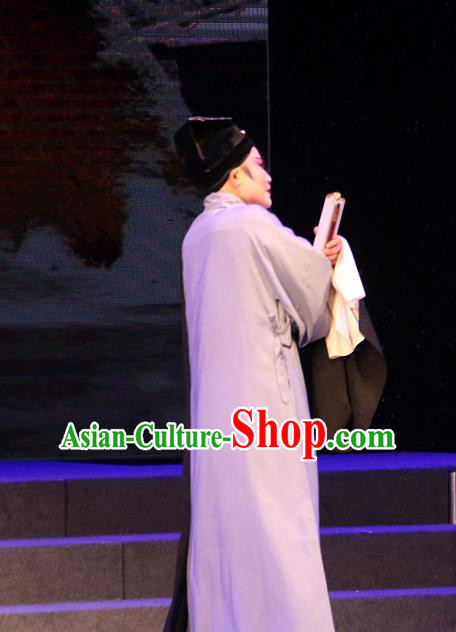 The Ungrateful Lover Qing Tan Chinese Yue Opera Poor Scholar Costumes Shaoxing Opera Garment Clothing Young Male Wang Kui Apparels and Hat