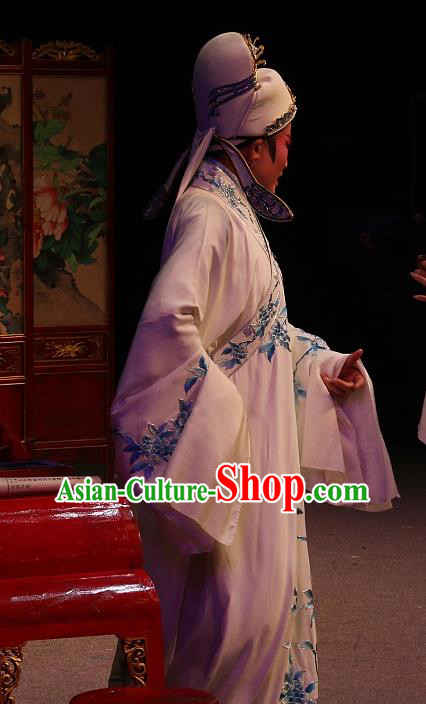 Chinese Yue Opera The Ungrateful Lover Qing Tan Young Male Costumes and Headwear Shaoxing Opera Apparels Clothing Scholar Wang Kui Garment
