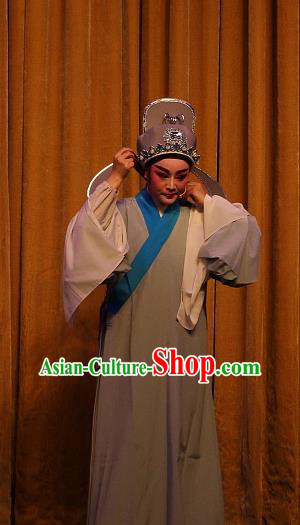 Chinese Yue Opera Youth Scholar The Ungrateful Lover Qing Tan Poor Male Garment Costumes and Headwear Shaoxing Opera Xiaosheng Apparels Clothing