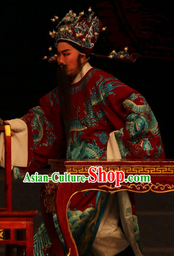Chinese Yue Opera Elderly Male Embroidered Robe The Ungrateful Lover Qing Tan Garment Costumes and Headwear Shaoxing Opera Laosheng Apparels Official Clothing