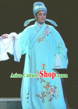 Chinese Yue Opera Scholar Robe The Ungrateful Lover Qing Tan Costumes and Headwear Shaoxing Opera Xiaosheng Wang Kui Apparels Garment
