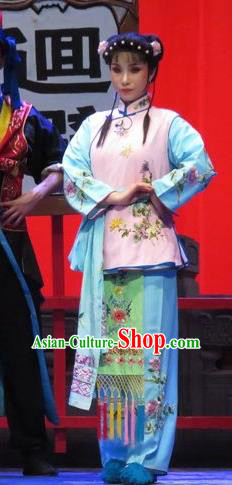 Chinese Shaoxing Opera Maidservant Costumes and Headpieces Yue Opera Xiaodan Tell On Sargam Dress Servant Girl Apparels Garment