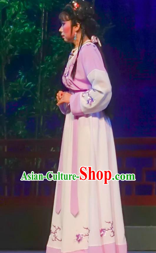 Chinese Shaoxing Opera Servant Girl Garment Yue Opera Lu You And Tang Wan Costumes Apparels Xiaodan Dress and Hair Accessories