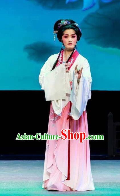 Chinese Shaoxing Opera Diva Pink Dress Hua Tan Garment Yue Opera Lu You And Tang Wan Costumes Noble Lady Apparels and Headpieces