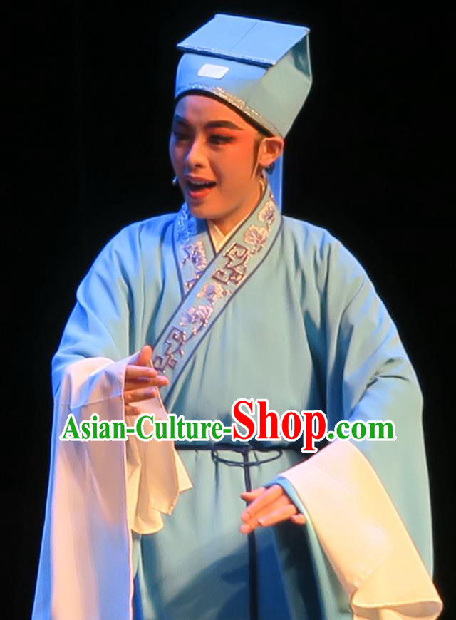 Chinese Yue Opera Xiaosheng Wu Nv Bai Shou Zou Yinglong Costumes and Headwear Shaoxing Opera Apparels Garment Young Male Scholar Robe