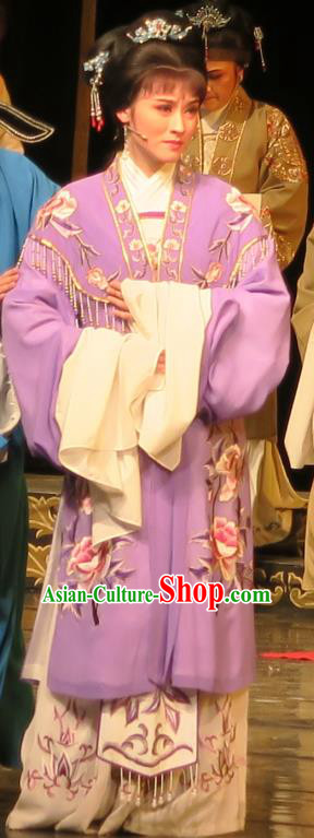 Chinese Shaoxing Opera Hua Tan Yang Sanchun Purple Cape Dress Yue Opera Wu Nv Bai Shou Costumes Young Female Garment Apparels and Headpieces