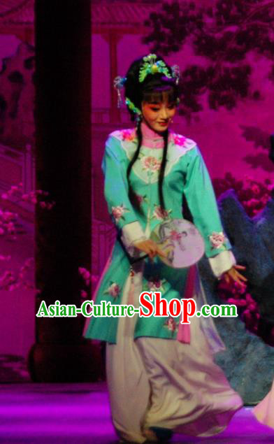 Chinese Shaoxing Opera Noble Lady Green Dress and Headpieces Yue Opera Hua Tan Costume Tan Chun Actress Apparels Garment