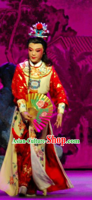 Chinese Yue Opera Young Scholar Jia Baoyu Garment Tan Chun Costumes and Headwear Shaoxing Opera Xiaosheng Apparels