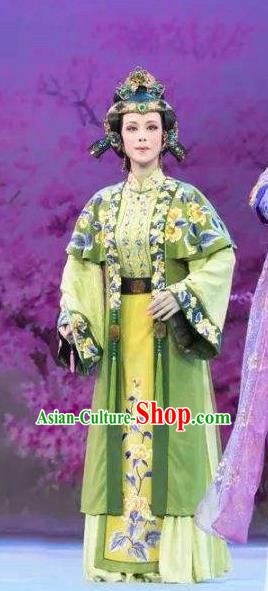 Chinese Shaoxing Opera Elderly Dame Green Dress Costume and Headdress Yue Opera Tan Chun Countess Garment Apparels