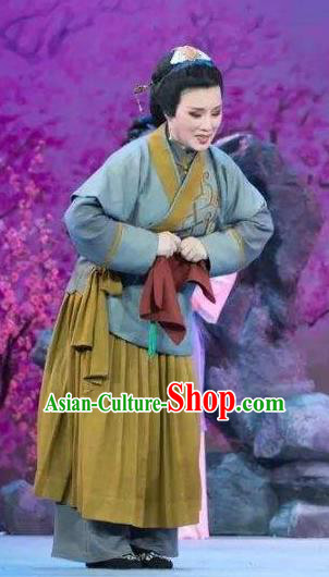 Chinese Shaoxing Opera Maidservant Dress Costume and Hair Ornaments Yue Opera Garment Tan Chun Elderly Female Apparels