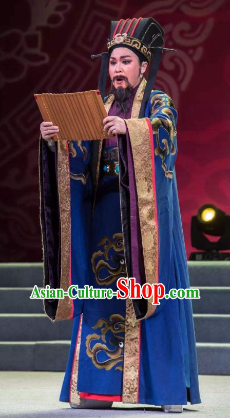 Chinese Yue Opera Minister Costumes and Headwear Han Xing Wei Yang Shaoxing Opera Apparels Garment Han Dynasty Official Clothing