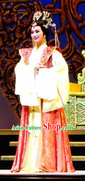 Chinese Shaoxing Opera Han Dynasty Queen Costumes and Headdress Changle Palace Yue Opera Actress Empress Yin Lihua Apparels Garment