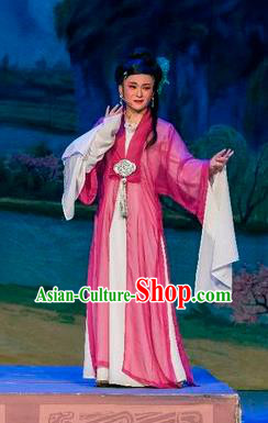 Chinese Shaoxing Opera Young Female Rosy Dress Costumes and Headpieces Hu Die Meng Butterfly Dream Yue Opera Dame Garment Apparels