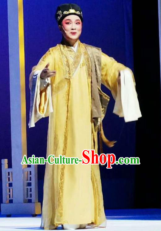 Chinese Yue Opera Young Male Apparels Xiang Luo Ji Costumes and Hat Shaoxing Opera Merchant Clothing Chang Wangcai Garment