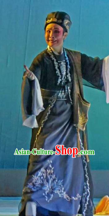 Chinese Yue Opera Xiaosheng Apparels Xiang Luo Ji Costumes and Hat Shaoxing Opera Young Male Garment Scholar Zhang Black Clothing