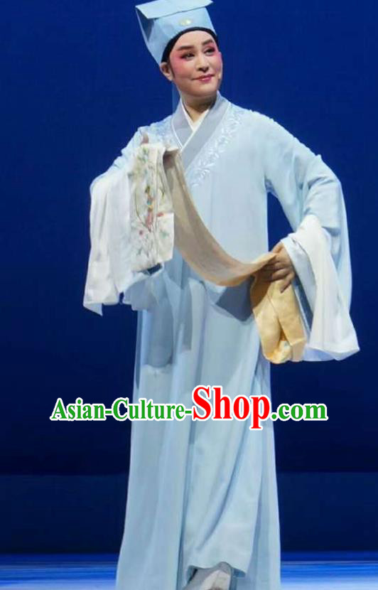 Chinese Yue Opera Scholar Zhang Apparels Xiang Luo Ji Costumes and Headwear Shaoxing Opera Xiaosheng Young Male Niche Garment
