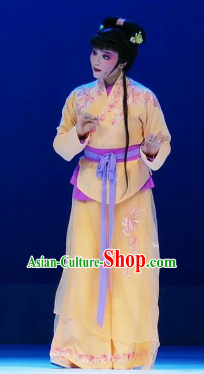 Chinese Shaoxing Opera Xiaodan Costumes and Hair Accessories Xiang Luo Ji Yue Opera Young Lady Garment Apparels