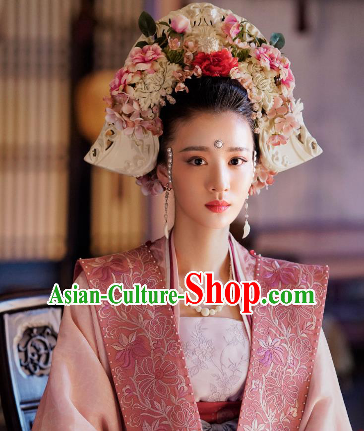 Chinese Ancient Noble Consort Zhang Historical Costumes Drama Serenade of Peaceful Joy Song Dynasty Court Concubine Garment and Hair Accessories