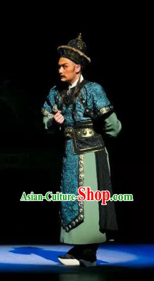 Chinese Yue Opera Elderly Male Costumes and Hat Shaoxing Opera The Desolate Palace of Liao Apparels Clothing Treacherous Official Yelv Pu Garment