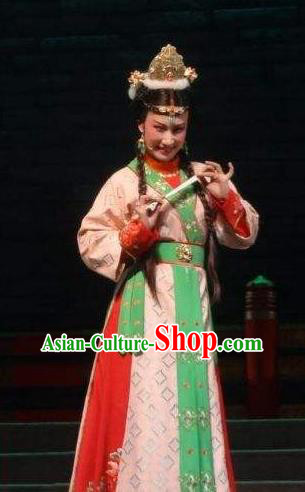 Chinese Shaoxing Opera Princess Dress Costumes and Headwear The Desolate Palace of Liao Yue Opera Hua Tan Shan Deng Garment Apparels