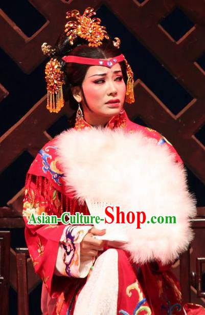 Feng Jie Chinese Shaoxing Opera Noble Mistress Wang Xifeng Red Dress Apparels and Headpieces Yue Opera Hua Tan Costumes Garment