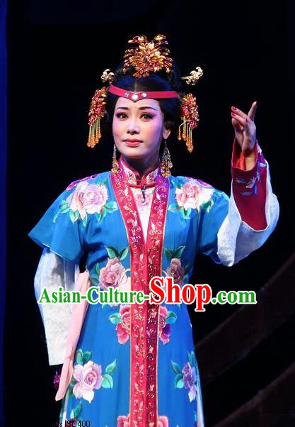 Feng Jie Chinese Shaoxing Opera Noble Young Mistress Wang Xifeng Apparels and Headdress Yue Opera Hua Tan Costumes Actress Dress Garment