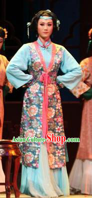 Chinese Shaoxing Opera Feng Jie Noble Consort Apparels and Headpiece Yue Opera Xiaodan Costumes Servant Woman Qiu Tong Dress Garment