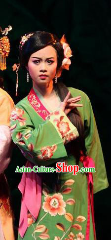 Chinese Shaoxing Opera Feng Jie Female Servant Qiu Tong Apparels Costumes and Hair Accessories Yue Opera Young Lady Dress Garment