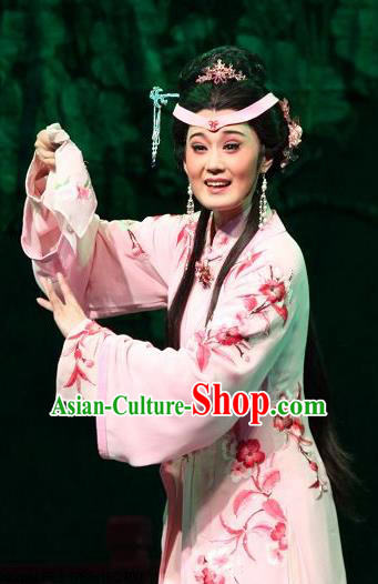 Chinese Shaoxing Opera Young Female Feng Jie Apparels Costumes and Headdress Yue Opera Noble Consort Pink Dress Garment