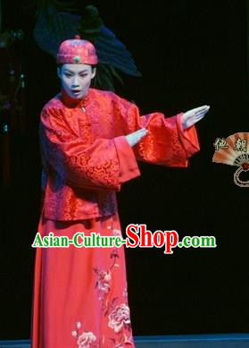 Chinese Yue Opera Qing Dynasty Bridegroom Costumes and Hat Shaoxing Opera Ban Ba Jan Dao Apparels Young Man Wedding Garment