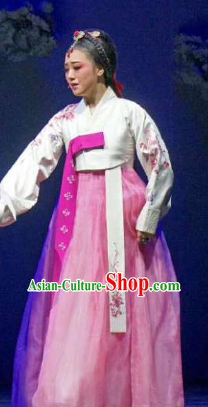 Chinese Shaoxing Opera Geisha Dress Chun Xiang Hanbok Apparels and Headwear Chunh Yang Yue Opera Korean Garment Young Female Costumes