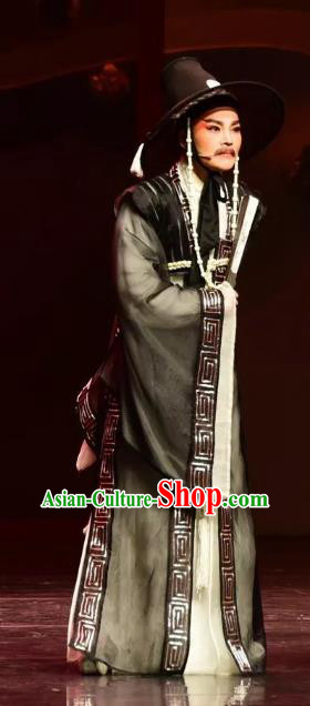 Chinese Yue Opera Official Black Costumes and Headwear Shaoxing Opera Chunh Yang Male Bian Xuedao Korean Garment Apparels